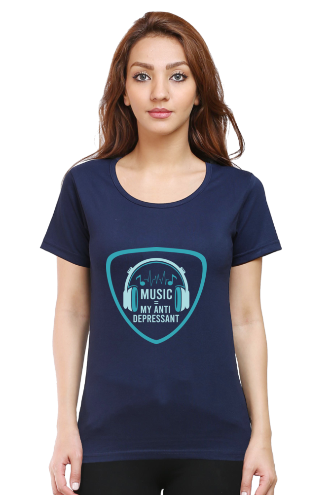 Women’s Round Neck Printed Music T-Shirts - Anit - Depressant