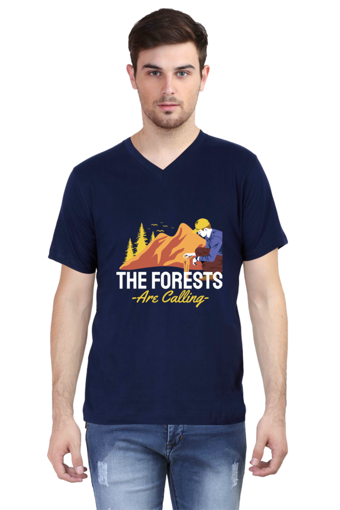 Men's Summer V Neck T-Shirt - Forests Calling