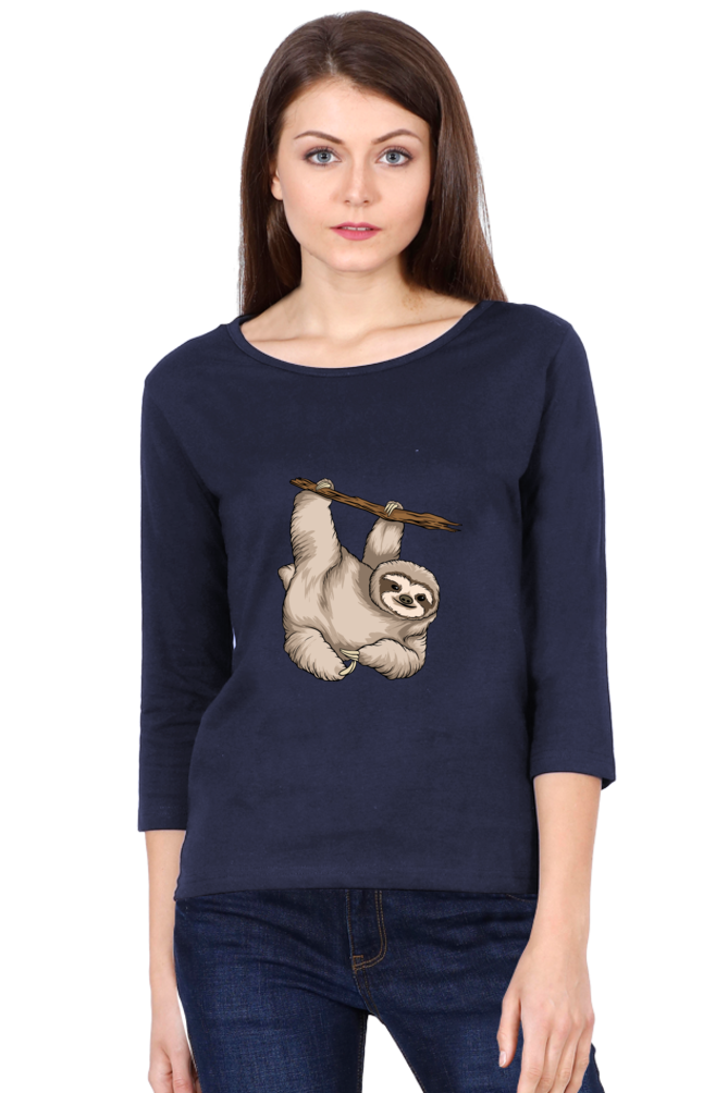 Women Sloth Full Sleeve T-Shirt - baby with small pony
