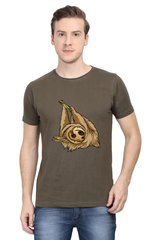 Men's Round Neck Sloth T-Shirt - say cheese