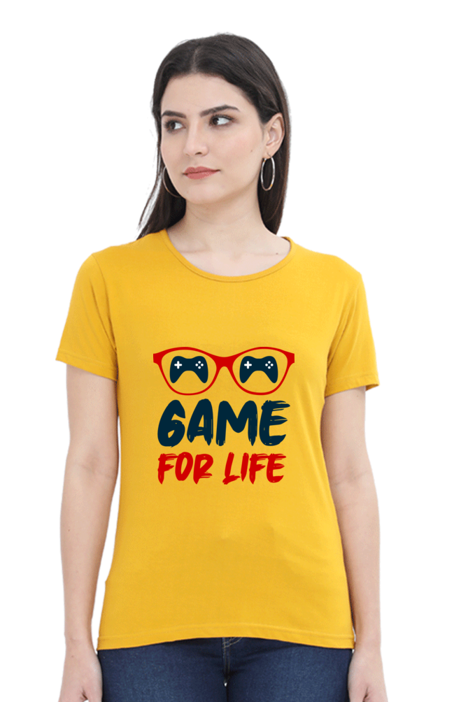 Women’s Round Neck Printed Gamer T-Shirts -  Life