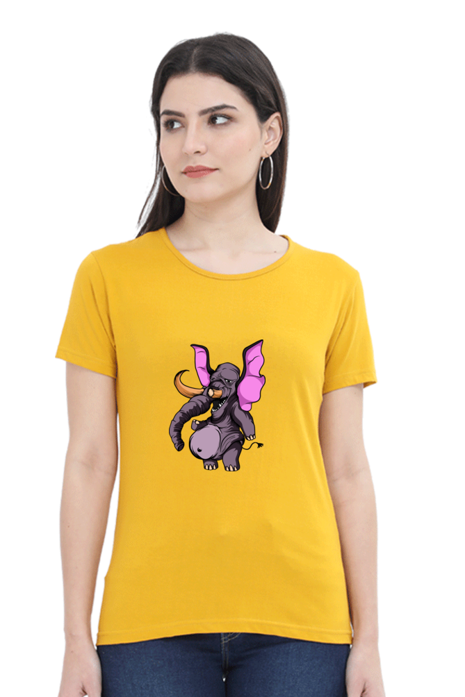 Women’s Round Neck Printed Animal's & Monster's T-Shirts - monster elephant
