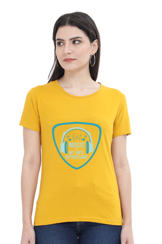 Women’s Round Neck Printed Music T-Shirts - Anit - Depressant
