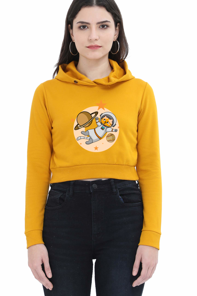 Women Animal's & Monster's Crop Hoodies - cat around space