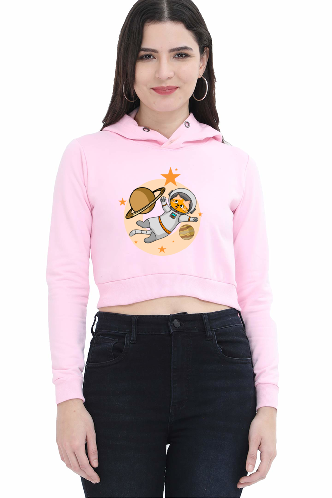 Women Animal's & Monster's Crop Hoodies - cat around space