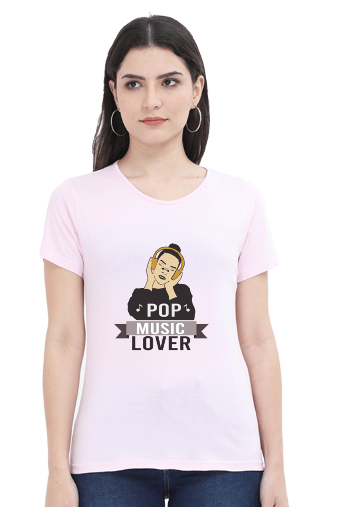 Women’s Round Neck Printed Music T-Shirts - POP