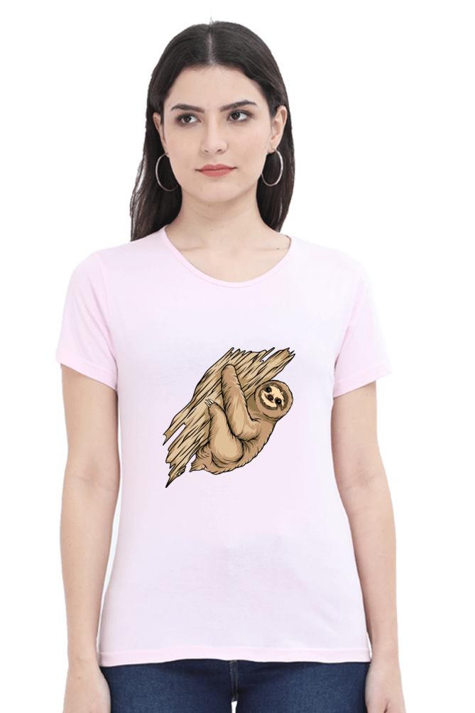 Women’s Round Neck Printed Sloth T-Shirts -  sloth baby hug