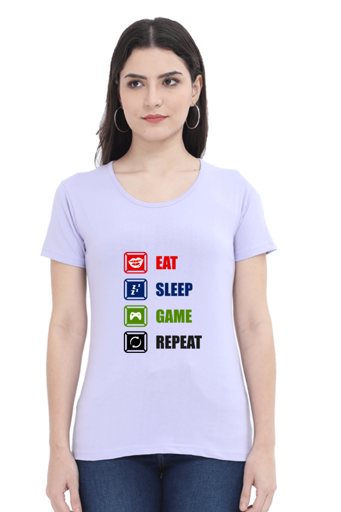 Women’s Round Neck Printed Gamer T-Shirts -  Repeat