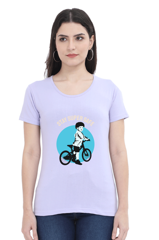 Women’s Round Neck Printed Rider T-Shirts -  super safe