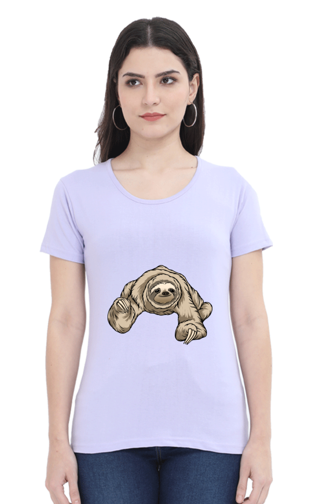 Women’s Round Neck Printed Sloth T-Shirts -  twerking sloth