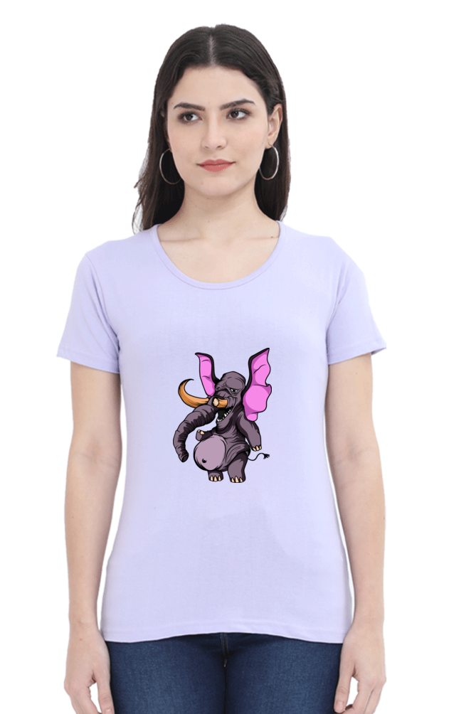 Women’s Round Neck Printed Animal's & Monster's T-Shirts - monster elephant
