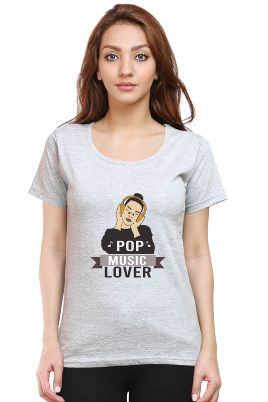 Women’s Round Neck Printed Music T-Shirts - POP