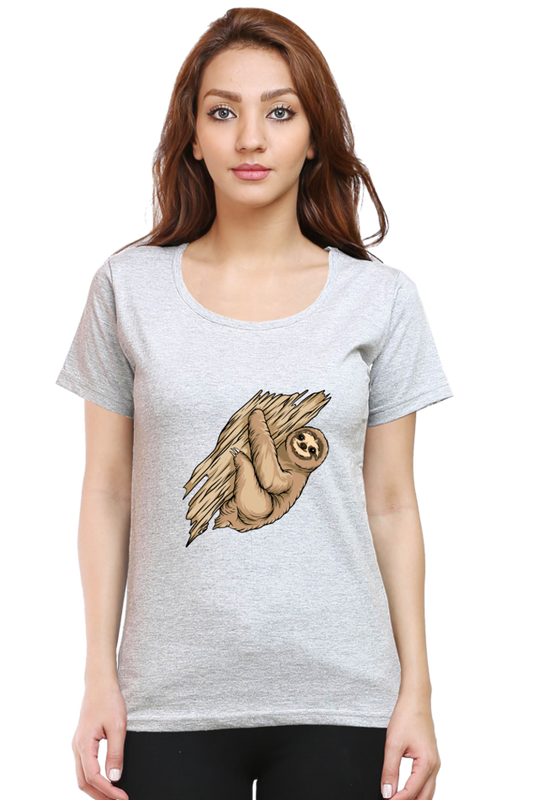 Women’s Round Neck Printed Sloth T-Shirts -  sloth baby hug