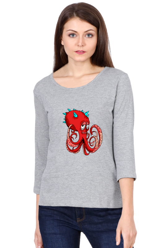 Women’s Full Sleeves Animal's & Monster's  T-Shirts - monster octopus