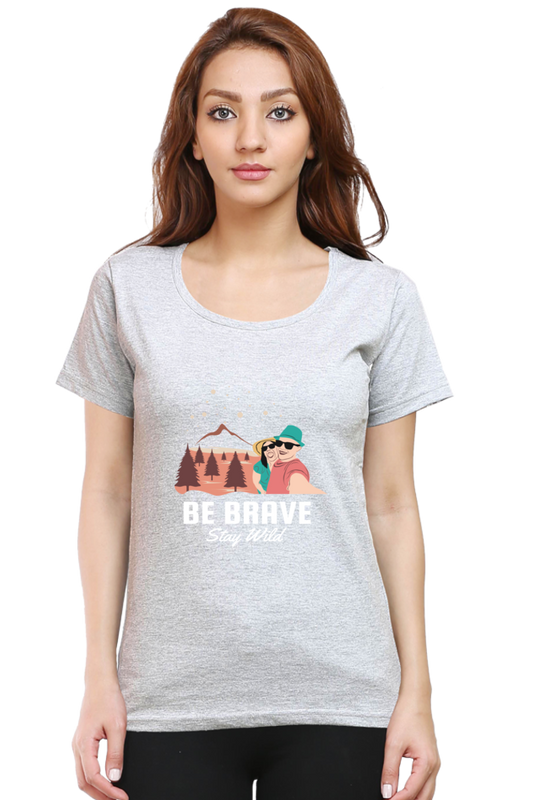 Women’s Round Neck Printed Adventure T-Shirts -  stay wild