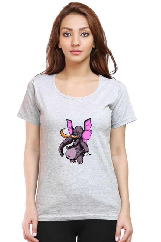 Women’s Round Neck Printed Animal's & Monster's T-Shirts - monster elephant