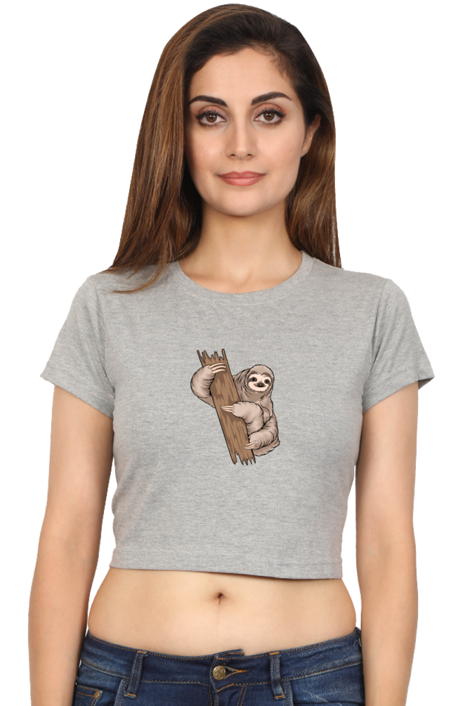 Women Sloth Crop Top - wood hug