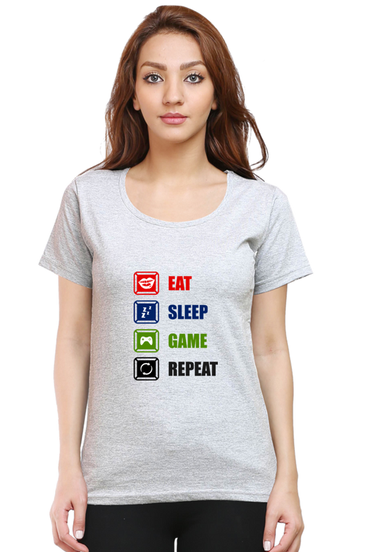 Women’s Round Neck Printed Gamer T-Shirts -  Repeat