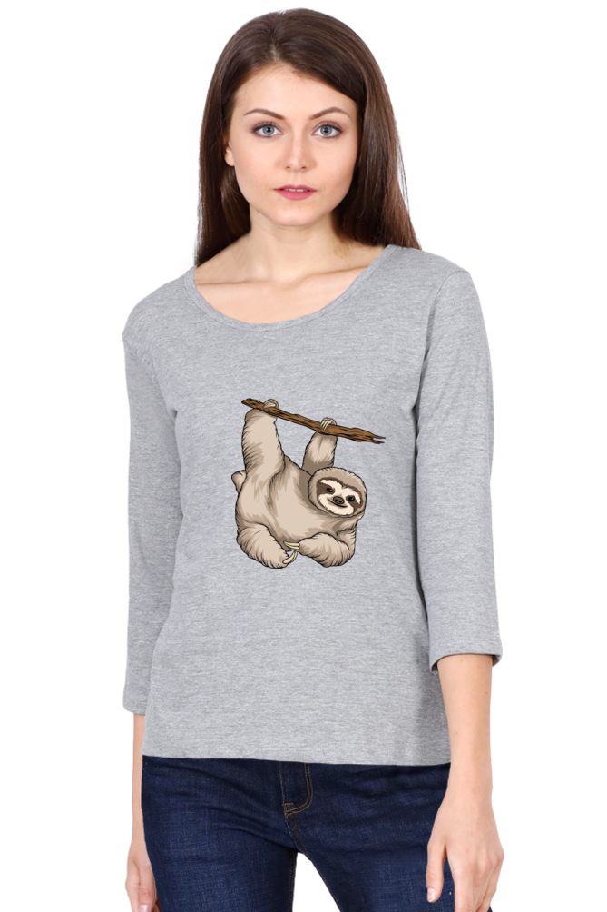 Women Sloth Full Sleeve T-Shirt - baby with small pony