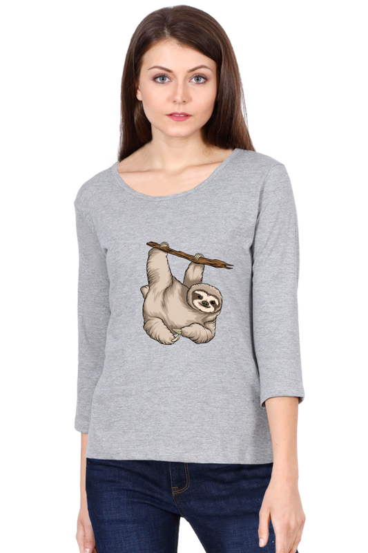 Women Sloth Full Sleeve T-Shirt - baby with small pony