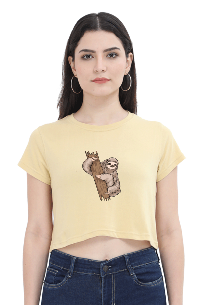 Women Sloth Crop Top - wood hug
