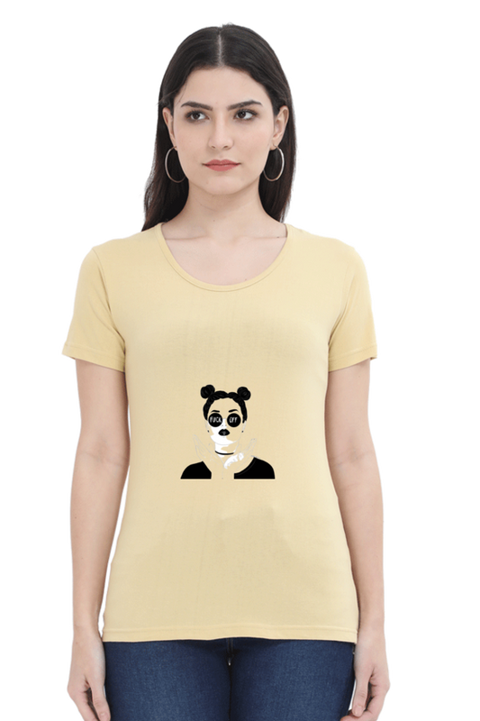 Women’s Round Neck Printed Minimalistic T-Shirts -  Fuck off