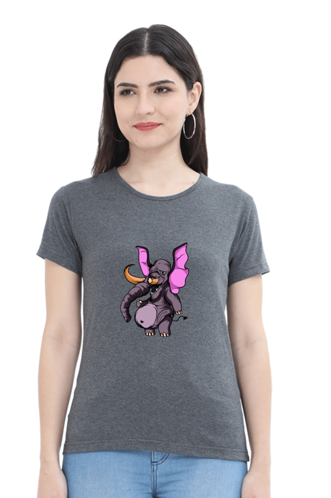 Women’s Round Neck Printed Animal's & Monster's T-Shirts - monster elephant