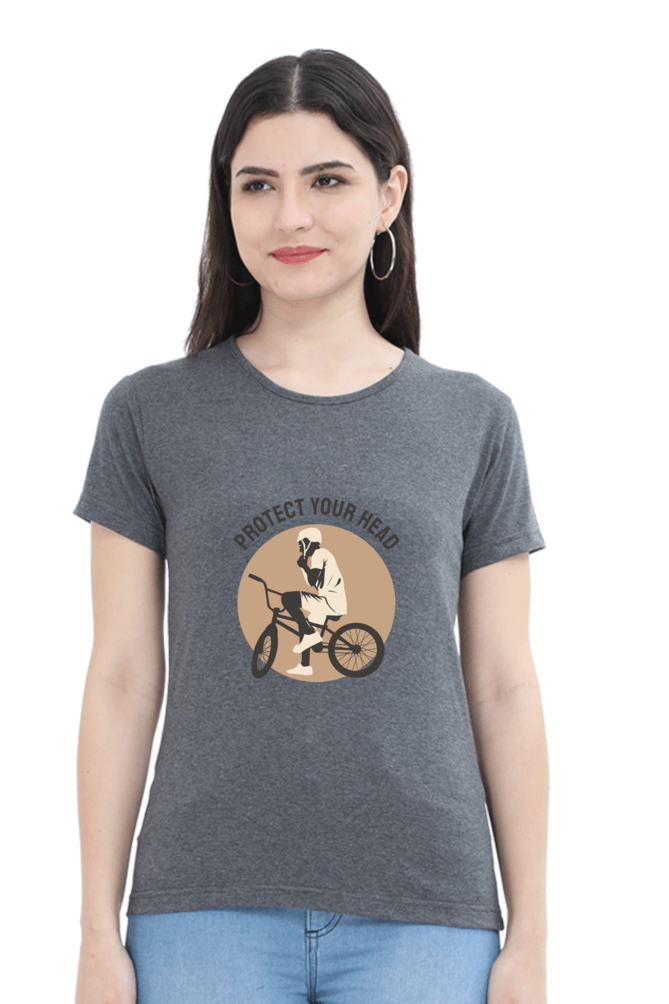 Women’s Round Neck Printed Rider T-Shirts -  protect head
