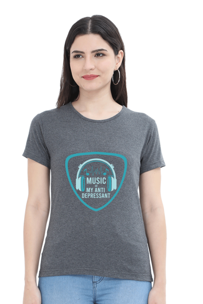 Women’s Round Neck Printed Music T-Shirts - Anit - Depressant