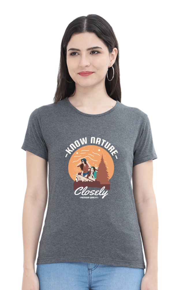 Women’s Round Neck Printed Adventure T-Shirts -  know nature