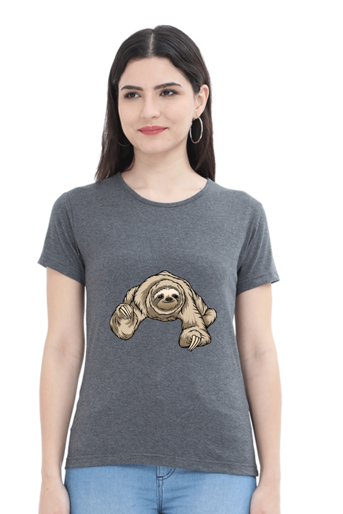 Women’s Round Neck Printed Sloth T-Shirts -  twerking sloth
