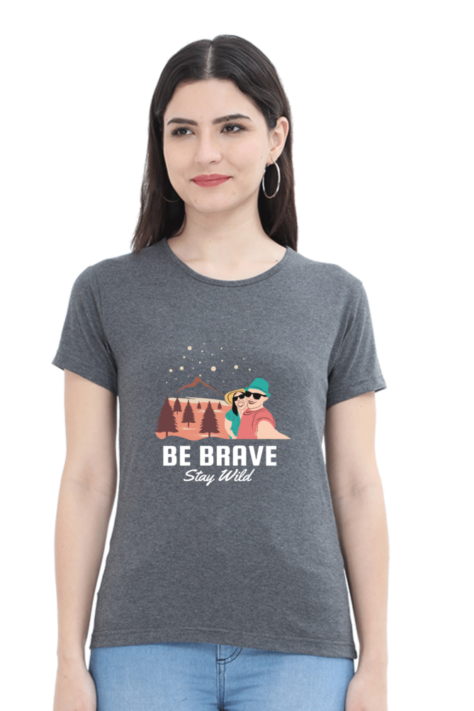 Women’s Round Neck Printed Adventure T-Shirts -  stay wild