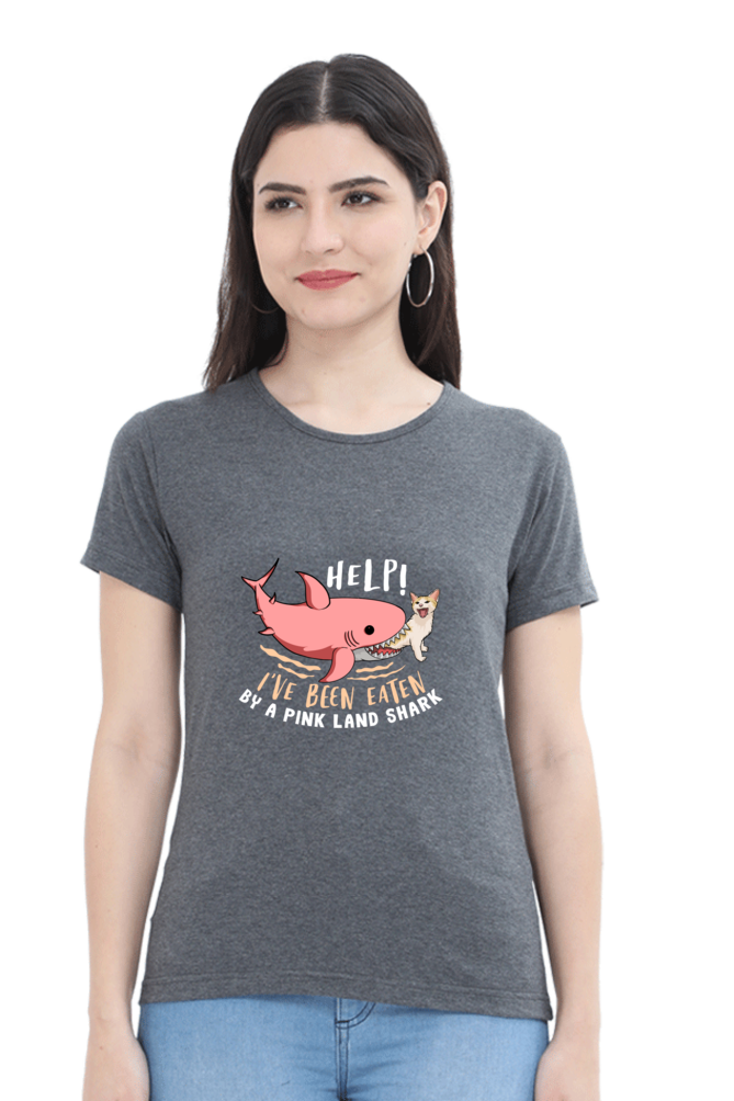 Women’s Round Neck Printed Funny & Queen SVG T-Shirts -  Shark