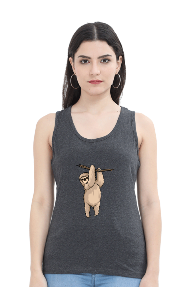 Women Sloth Tank Top - hanging posed sloth