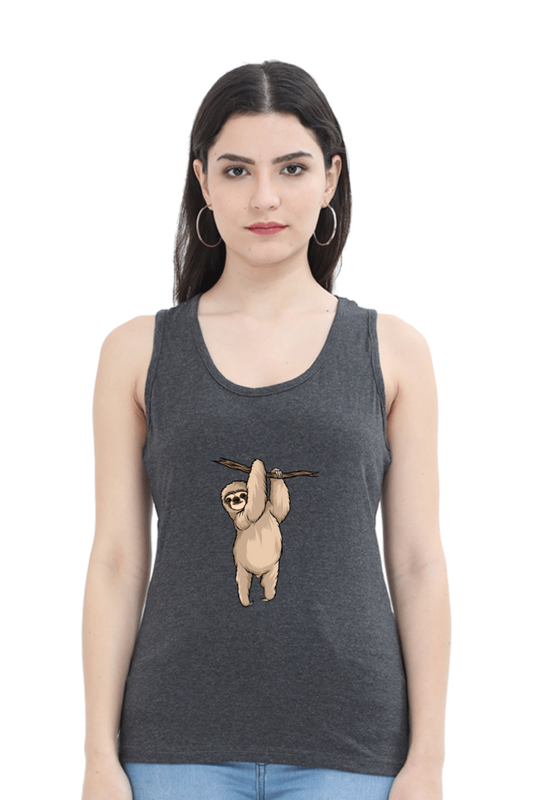 Women Sloth Tank Top - hanging posed sloth