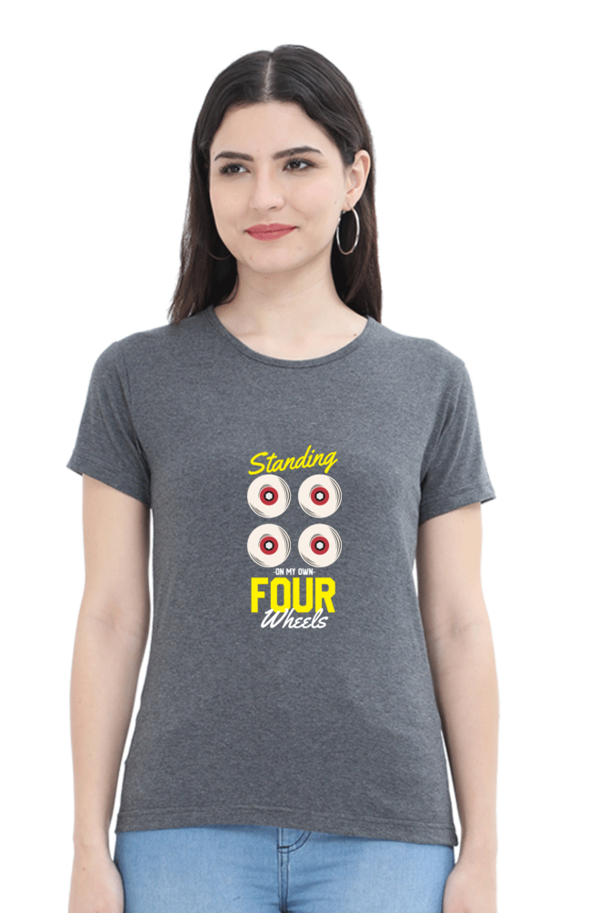 Women  Skateboard Half Sleeve T-Shirt - Four Wheels