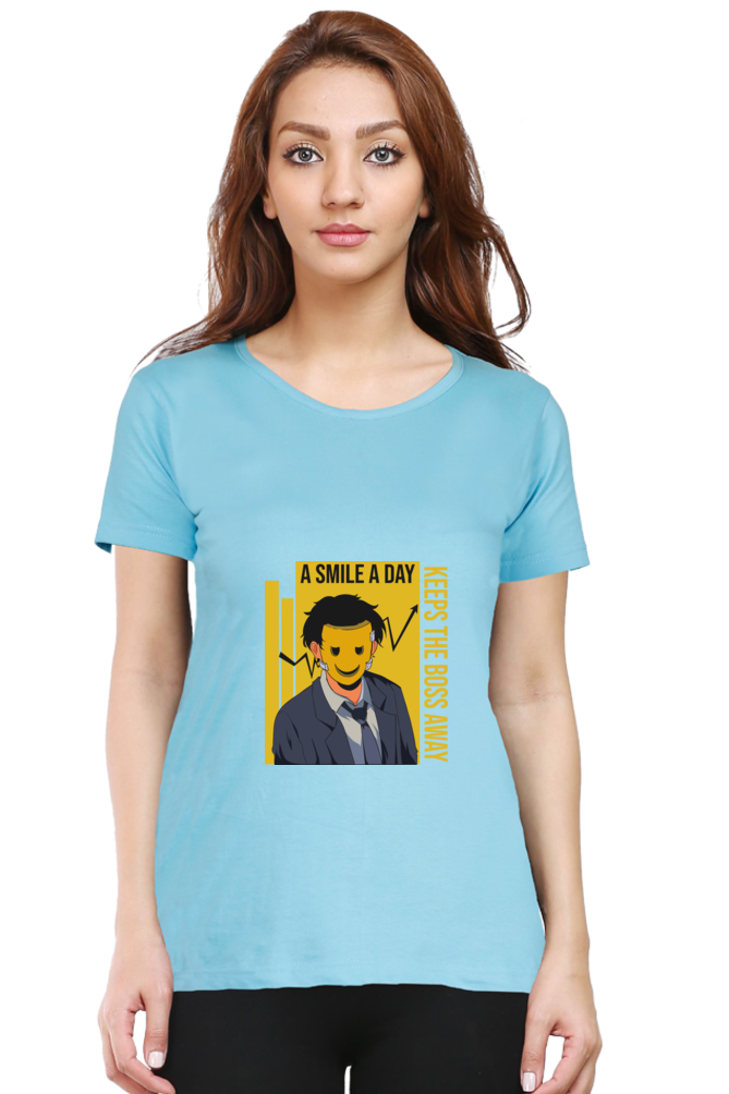 Women’s Round Neck Printed Motivational T-Shirts -  Smile