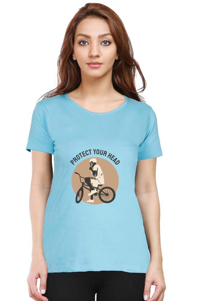 Women’s Round Neck Printed Rider T-Shirts -  protect head