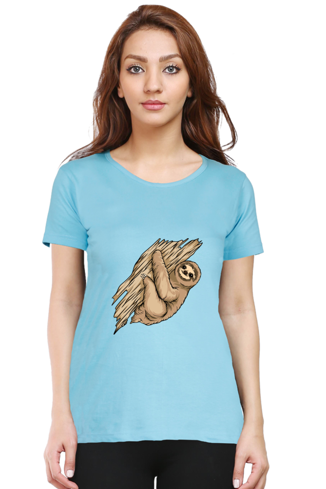 Women’s Round Neck Printed Sloth T-Shirts -  sloth baby hug