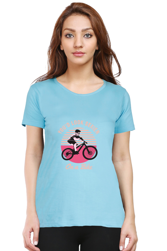 Women’s Round Neck Printed Rider T-Shirts -  on bike