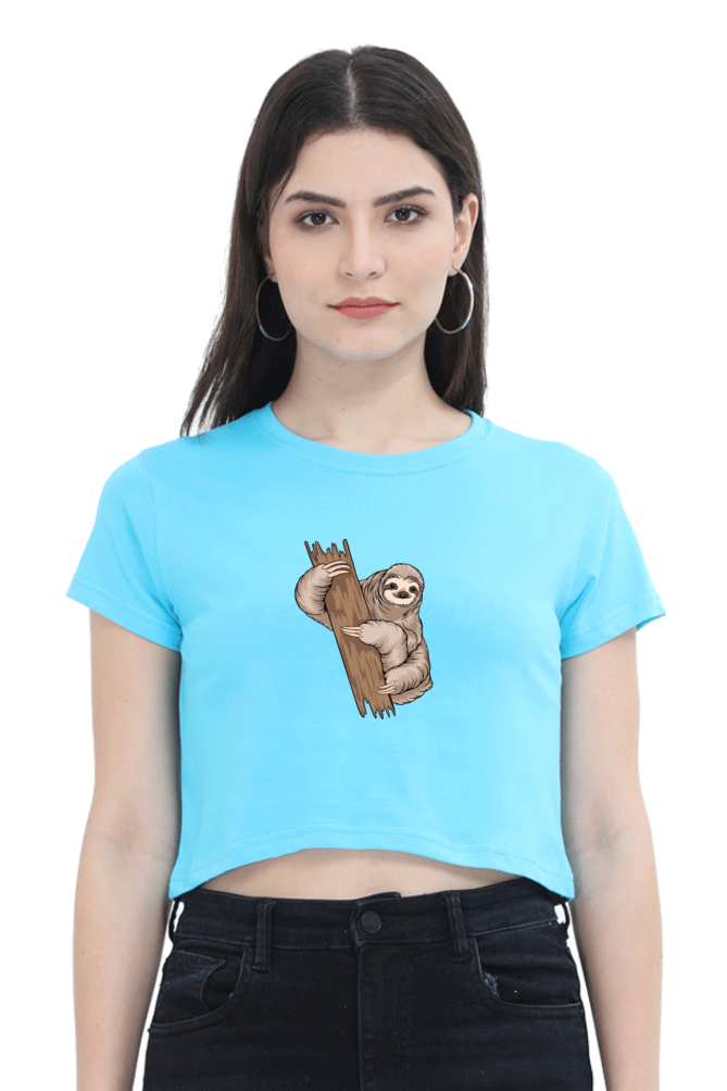 Women Sloth Crop Top - wood hug