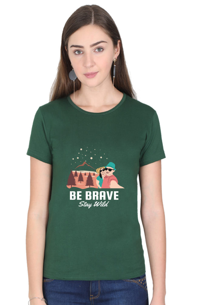 Women’s Round Neck Printed Adventure T-Shirts -  stay wild
