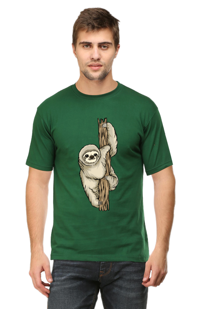 Men's Round Neck Sloth T-Shirt - keep smiling