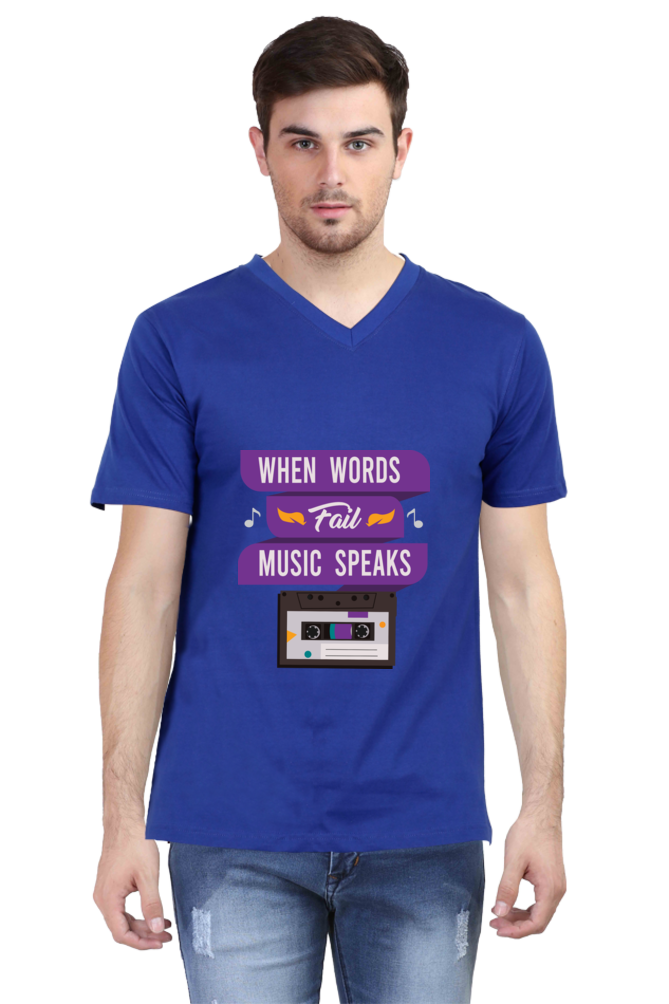 Men's V Neck T-Shirt - Music Speaks