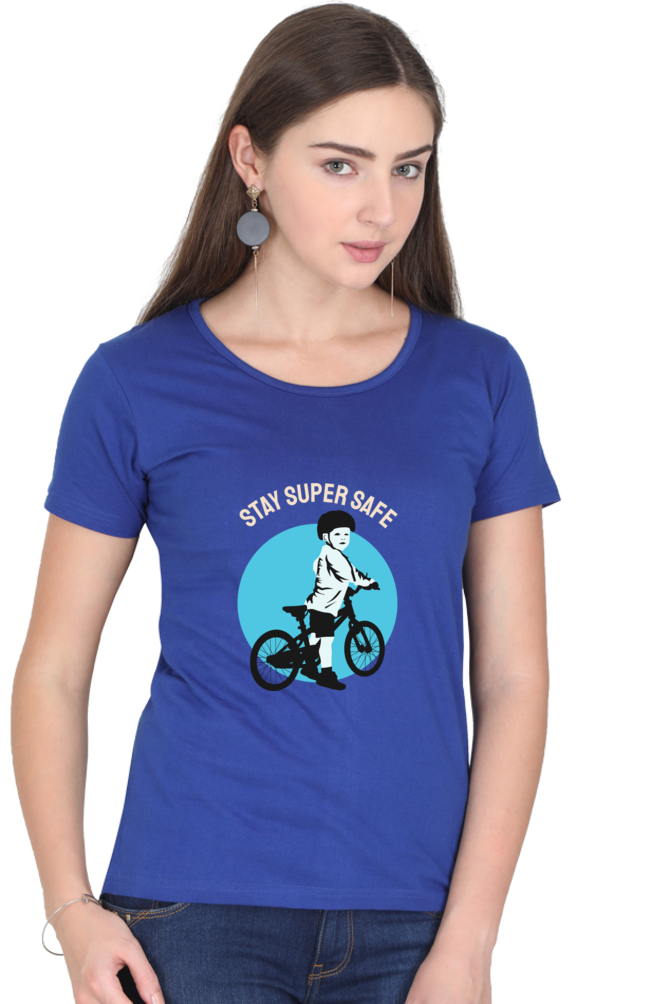 Women’s Round Neck Printed Rider T-Shirts -  super safe