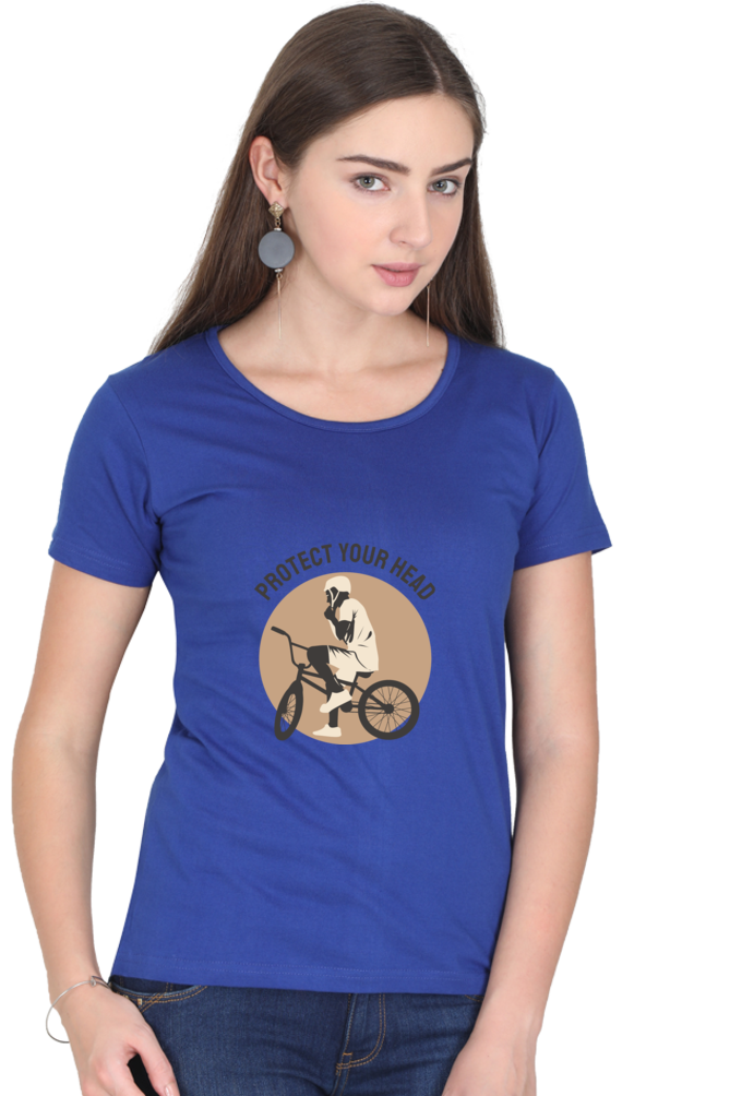 Women’s Round Neck Printed Rider T-Shirts -  protect head