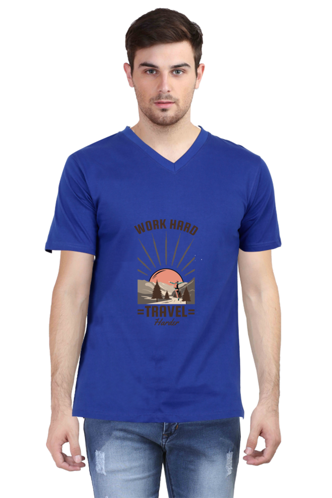 Men's Adventure V Neck T-Shirt - work hard