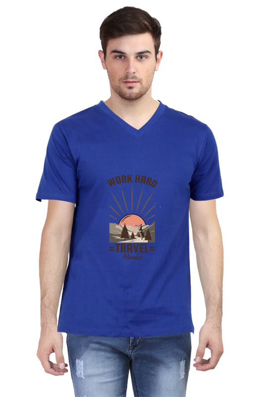Men's Adventure V Neck T-Shirt - work hard