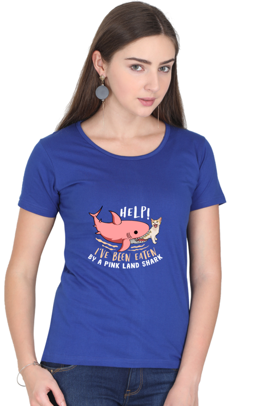 Women’s Round Neck Printed Funny & Queen SVG T-Shirts -  Shark