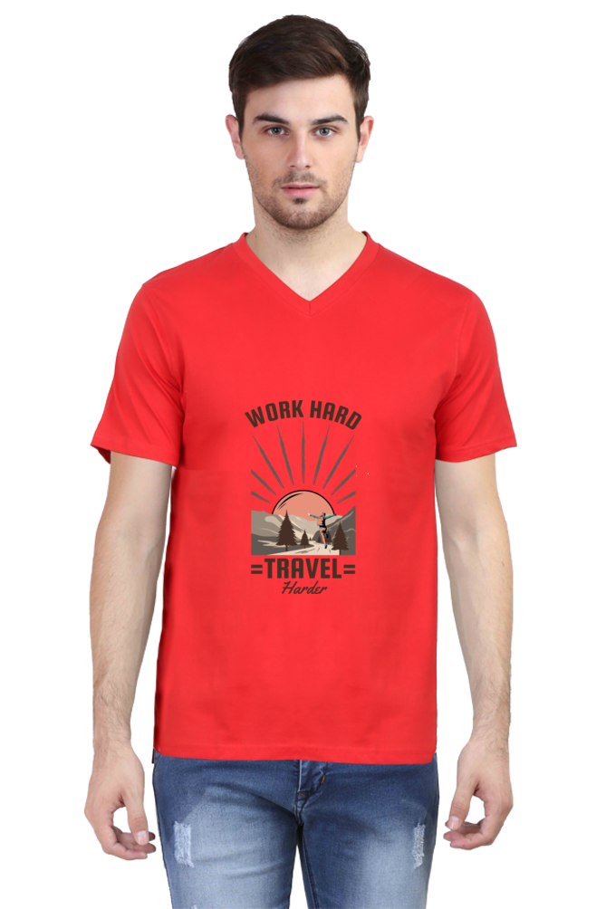 Men's Adventure V Neck T-Shirt - work hard